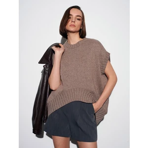 10839 Yün Karışımlı Oversize Süveter-Vizon