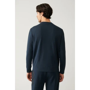 Avva Erkek Lacivert Bisiklet Yaka İnterlok Baskılı Regular Fit Sweatshirt A41Y1203