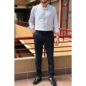 Erkek Kumaş Pantolon Standart-Fit Düz Desenli Siyah Old Money Modeli