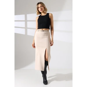 Süet Etek Uzun Boy Ön Yırtmaçlı Kemerli