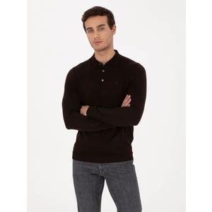 Erkek Kahverengi Regular Fit Yün Karışımlı Polo Yaka Basic Triko Kazak 50318855-VR029