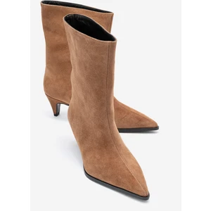 Aleo Toprak Süet Hakiki Deri Sivri Burunlu Kadın Kısa Topuklu Bot