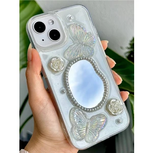 Go Aksesuar Iphone 13 - 14 - 15 Uyumlu Aynalı Kelebek Model Silikon Kılıf