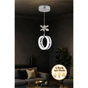 Aurea Model Gümüş 3 Renk Modu Ledli Kristal Taşlı Modern Salon Mutfak Oturma Odası Sarkıt LED Avize