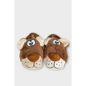 Unisex Figürlü Kaymaz ve Ses Yapmaz Taban Ev Panduf Vizon - Krem