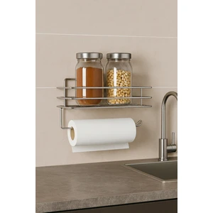 QCB Garage Yapışkanlı Krom Raflı Kağıt Rulo Havluluk Peçetelik Havlu Kağıtlık Mutfak Düzenleyici Raf Baharatlık