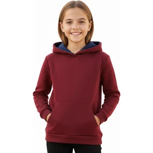 Kız Çocuk Bordo Kapüşonlu Cepli 3 İplik Sweatshirt BGL-ST04998