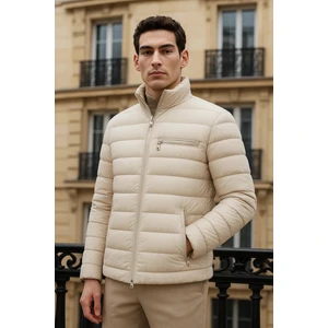 Erkek Trend Basic Dik Yaka Kışlık Krem Şişme Mont