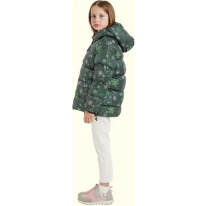 Kız Çocuk Pusula Desen Polar Su ve Rüzgar Geçirmez Kapüşonlu Şişme Kışlık Mont