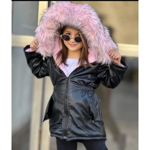 Yağmurun Butiği Kış Gözdesi Su Geçirmez Tam Kalıplı Polarlı Kız Çocuk Deri Montu