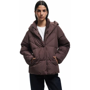 Kapüşonlu Fermuarlı Düğme Detaylı Cepli Rahat Kalıp Kapitone Şişme Mont