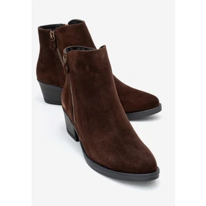 Jayer Kahverengi Süet Hakiki Deri Fermuarlı Kadın Topuklu Bot