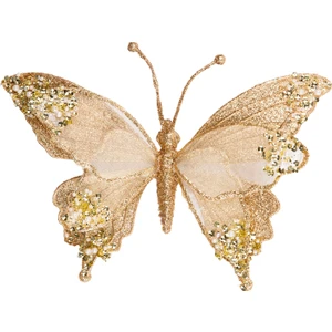 Kelebek Figürü, Simli, Şampanya - Beyaz Inci Detaylı, Kıskaçlı, 24X9