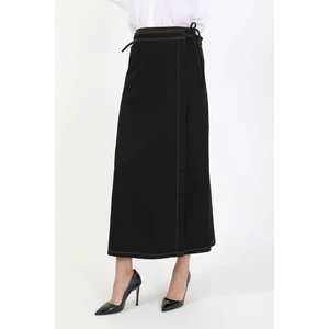 Yandan Bağlamalı Denim Etek-Siyah