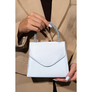 Monako Gümüş Saten Taşlı Kadın El Çantası