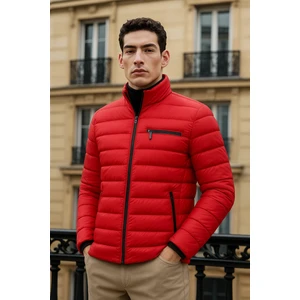 Erkek Trend Basic Dik Yaka Kışlık Kırmızı Şişme Mont