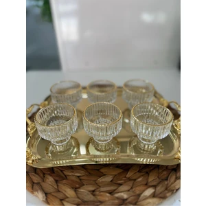 Mini Çizgili Gold Yaldızlı Cam Lokumluk