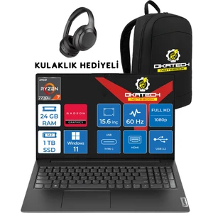 V15 Ryzen 7 7730U 24 GB Ram Ddr4 1 Tb SSD 15,6" Fullhd WİN11PRO Notebook + Okatech Çanta