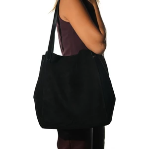 Alfred Siyah Hakiki Deri Süet Kadın Omuz Çantası