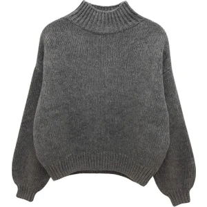 6700 Kadın Dik Yaka Balon Triko Kazak Antrasit