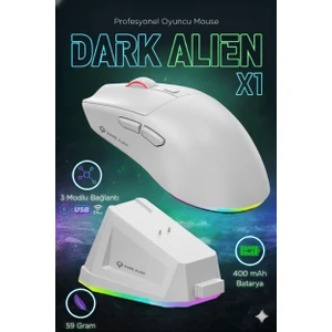 Dark Alien X1 Kablosuz 3 Modlu Ultra Hafif Oyuncu Mouse- 59 Gram 400 Mah Batarya- Makrolu