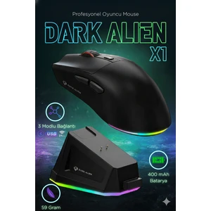 Dark Alien X1 Kablosuz 3 Modlu Ultra Hafif Oyuncu Mouse- 59 Gram 400 Mah Batarya- Makrolu