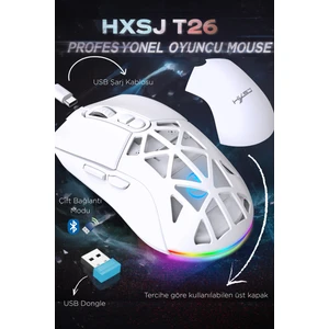 T26 Çift Modlu Oyun Faresi 2.4g + Bt5.1 Kablosuz Oyun Mouse 4800 Dpı Ayarlanabilir Ergonomik Optik Gamer Mouse