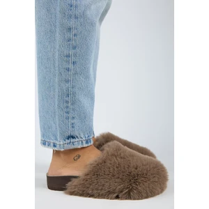 Gaye Kadın Peluş Düz Koyu Vizon Terlik