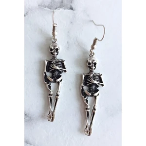 Fildişi Aksesuar Antik Gümüş Kaplama Iskelet Şekilli El Yapımı Çift Adet Kadın Küpe