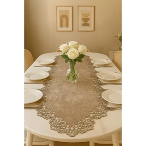 Ergüven Home Sütlü Kahverengi Süet Kumaş Runner Sehpa Boyu 40X100 Cm