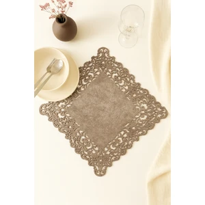 Ergüven Home Sütlü Kahverengi Süet Kumaş Kare Amerikan Servis Takımı Supla 6'Lı 35 x 35 cm