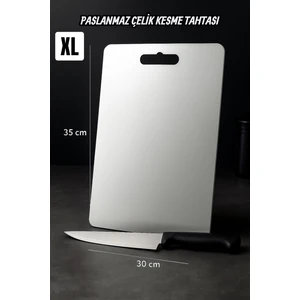 Paslanmaz Çelik Kesme Tahtası, Sebze Meyve Doğrama Tahtası, Hijyenik Yüzey, Xl Ekstra Büyük Boy