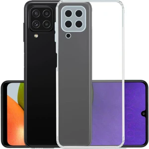 Caseart Samsung Galaxy A22 ile Uyumlu Kapak Kamera Korumalı Şarj Yeri Tıpalı Şeffaf Silikon Kılıf