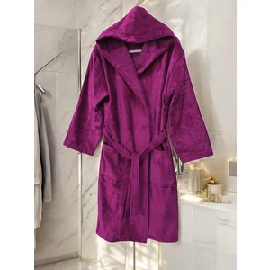 Kadife Kapüşonlu Bornoz  %100 Pamuk