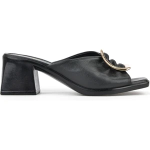 Ziya, Kadın Hakiki Deri Topuklu Terlik 151992Z19008 Siyah