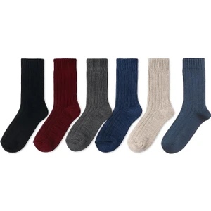 Ciho Socks 6 Çift Yünlü Kadın Norveç Doğal Yumuşak Kalın Termal Kışlık Fitilli Derbi Soket Çorap