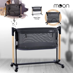 Moon Otomatik Sallanabilir Hareket Sensörlü Kumandalı Oyun Parkına Dönüşebilen Anne Yanı Elektrikli Beşik