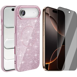 iPhone 17 Air Kılıf M-Safe Şarj Özellikli Parlayan Simli Zore Okso Kapak + Hayalet Ekran Koruyucu