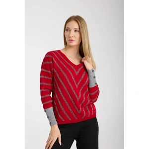 Kadın Bordo Simli V Yaka Kazak