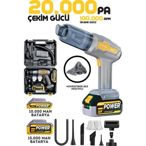 25.000MAH Çift Bataryalı 20.000PA Ultra Çekim Güçlü Çantalı Araç Temizleme Süpürgesi