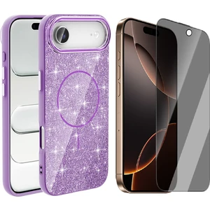 iPhone 17 Air Kılıf M-Safe Şarj Özellikli Parlayan Simli Zore Okso Kapak + Hayalet Ekran Koruyucu