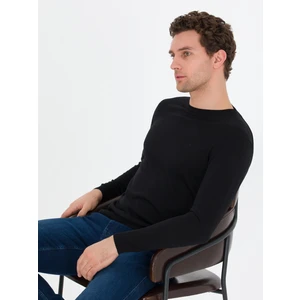 Erkek Siyah Slim Fit %100 Yün Bisiklet Yaka Basic Triko Kazak 50259680-VR046