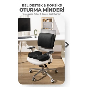 Visco Ortopedik Oturma ve Bel Destek Minderi Seti, Sırt Yastığı ve Koksiks Minderi
