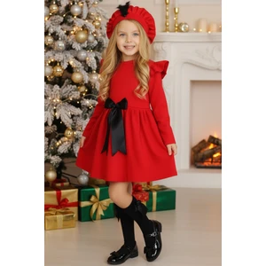Parla Kids Kız Çocuk Kırmızı Sofia Pamuklu Fiyonk Detaylı Elbise Kep Abiye Takım