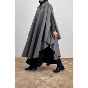 Ande Tesettür Uzun Kaşe Panço - Gri