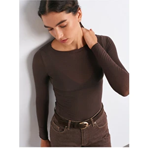 32122 Kayık Yaka Modal Kaşmir Ultra Hafif Bluz-Kahve