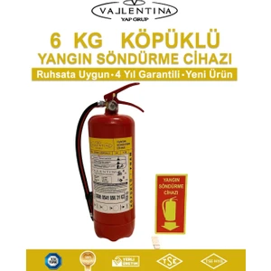 6 kg Köpüklü Yangın Söndürme Cihazı Ruhsata Uygun TSE-HYB/CE BELGELİ 4 YIL GARANTİLİ(Levha-Askı Aparatlı)