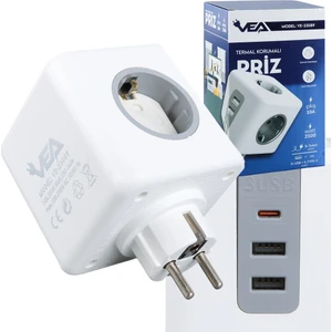 Akım Korumalı Priz 3\'lü 2 USB + 1 Type C\'li