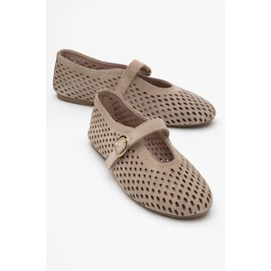 Arian Bej Süet Hakiki Der Delikli Kadın Babet Ayakkabı