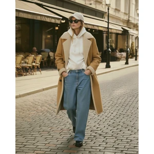 Çift Taraflı Kürk Önü Düğmeli Bej Mont